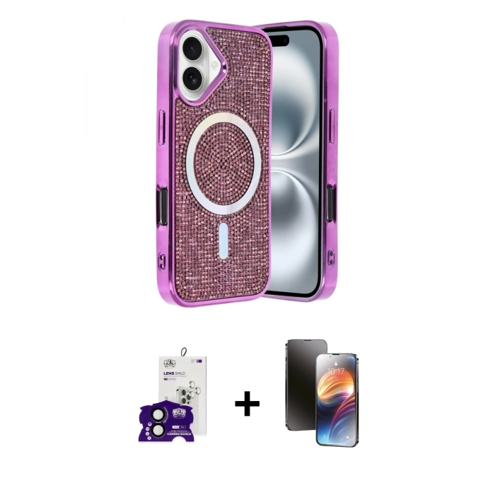 MARSİLYAN™- iPhone 16 Kılıf Eksen Çizgi - Siyah 3D Antistatik Mat Seramik Nano Ekran Koruyucu + Bilvis Titan Kamera Lens - SH