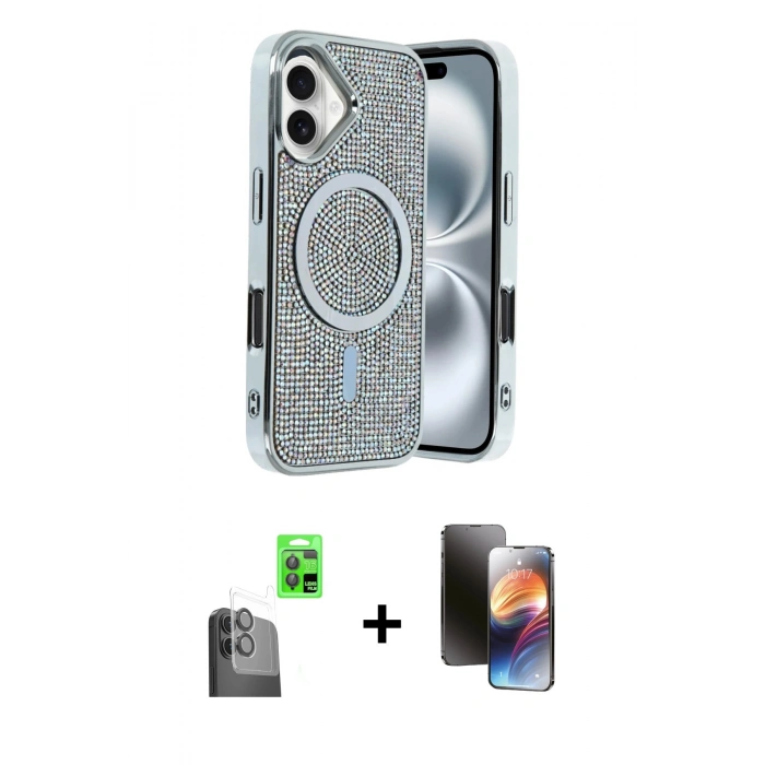 MARSİLYAN™- iPhone 16 Kılıf Eksen Çizgi - Siyah 3D Antistatik Mat Seramik Nano Ekran Koruyucu + Siyah Raze Metal Kamera Lens
