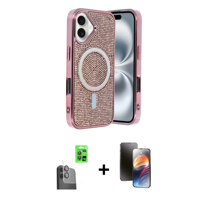 MARSİLYAN™- iPhone 16 Kılıf Eksen Çizgi - Siyah 3D Antistatik Mat Seramik Nano Ekran Koruyucu + Siyah Raze Metal Kamera Lens