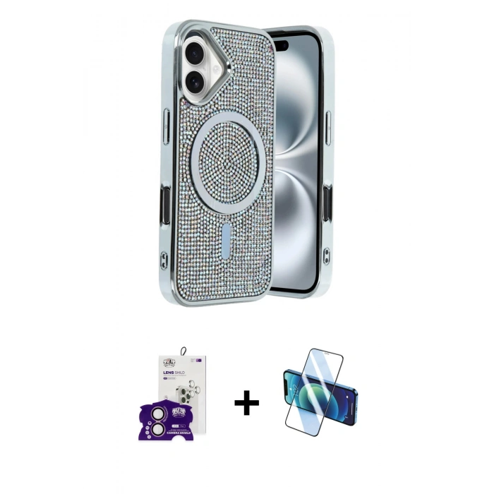 MARSİLYAN™- iPhone 16 Kılıf Eksen Çizgi - Siyah 3D Antistatik Seramik Nano Ekran Koruyucu + Bilvis Titan Kamera Lens - PE
