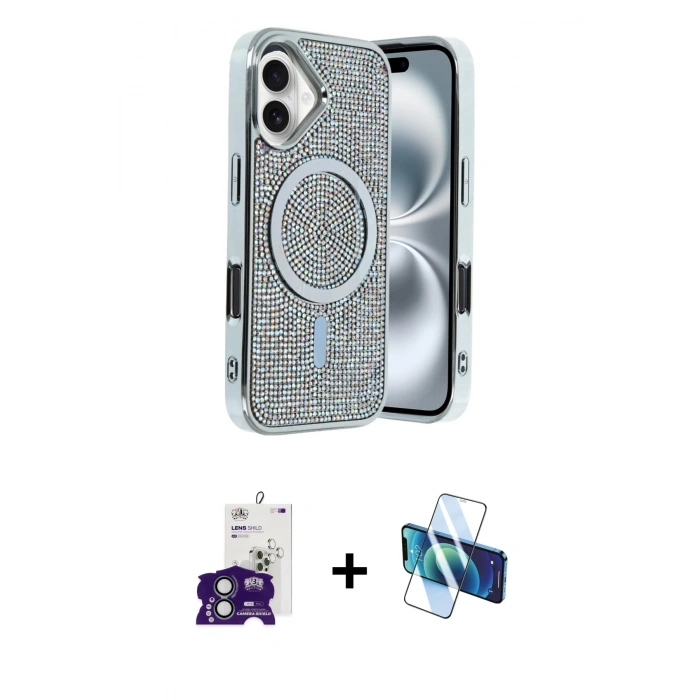 MARSİLYAN™- iPhone 16 Kılıf Eksen Çizgi - Siyah 3D Antistatik Seramik Nano Ekran Koruyucu + Bilvis Titan Kamera Lens - YL
