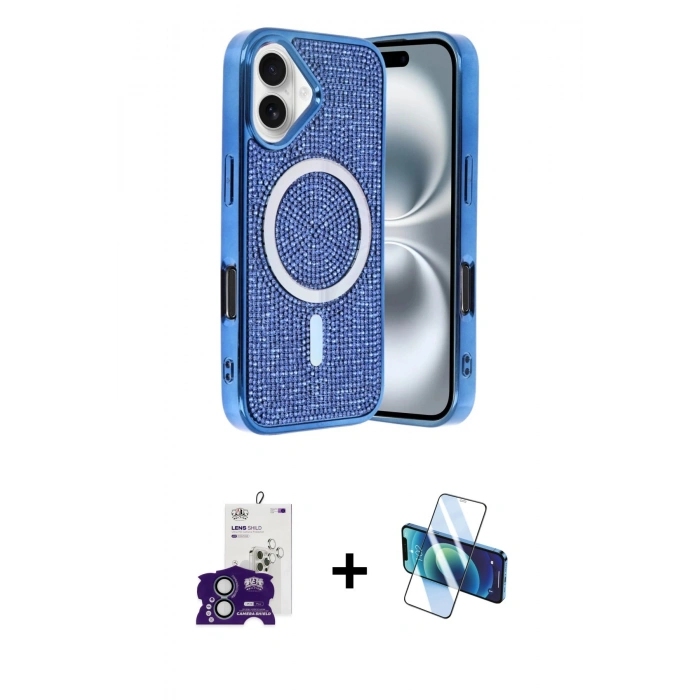 MARSİLYAN™- iPhone 16 Kılıf Eksen Çizgi - Siyah 3D Antistatik Seramik Nano Ekran Koruyucu + Bilvis Titan Kamera Lens - YL