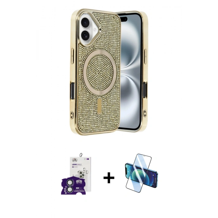 MARSİLYAN™- iPhone 16 Kılıf Eksen Çizgi - Siyah 3D Antistatik Seramik Nano Ekran Koruyucu + Bilvis Titan Kamera Lens - YL