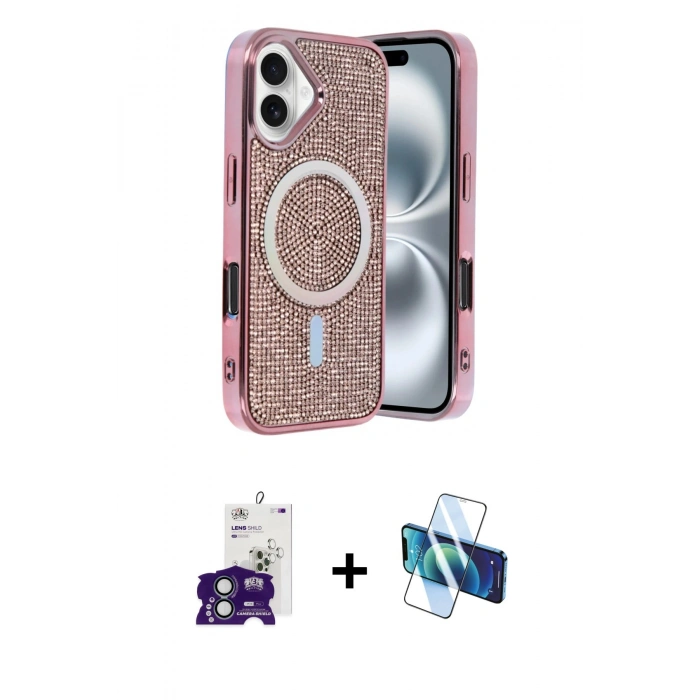 MARSİLYAN™- iPhone 16 Kılıf Eksen Çizgi - Siyah 3D Antistatik Seramik Nano Ekran Koruyucu + Bilvis Titan Kamera Lens - YL