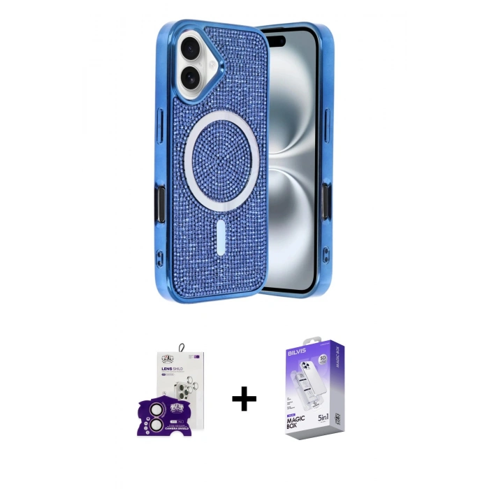 MARSİLYAN™- iPhone 16 Kılıf Eksen Çizgi - Siyah Bilvis 5in1 3D Magic Cam Ekran Koruyucu + Pembe Bilvis Titan Kamera Lens