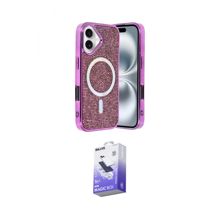 MARSİLYAN™- iPhone 16 Kılıf Eksen Çizgi - Siyah Bilvis 5in1 5D Magic Hayalet Cam Ekran Koruyucu