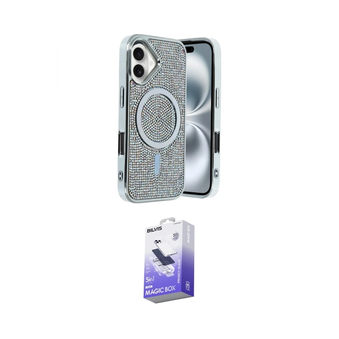 MARSİLYAN™- iPhone 16 Kılıf Eksen Çizgi - Siyah Bilvis 5in1 5D Magic Hayalet Cam Ekran Koruyucu