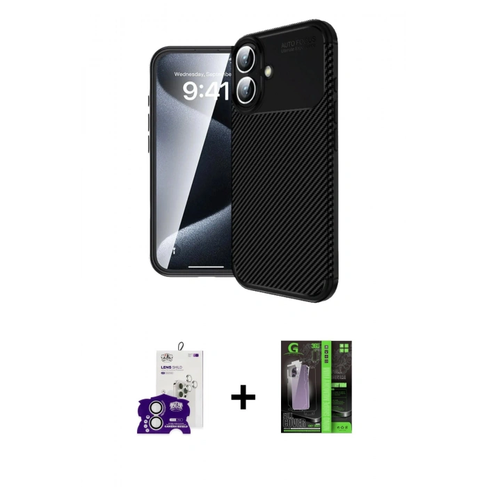 MARSİLYAN™- iPhone 16 Kılıf Eksen Form Prime - Şeffaf 360 Full Body Arka Koruyucu + Bilvis Titan Kamera Lens - GS
