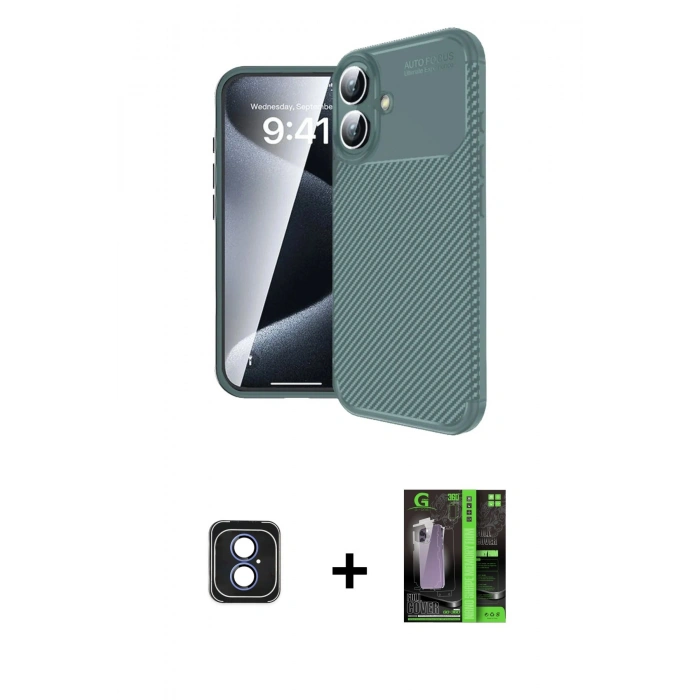 MARSİLYAN™- iPhone 16 Kılıf Eksen Form Prime - Şeffaf 360 Full Body Arka Koruyucu + PVD Metal Kamera Lens - MI