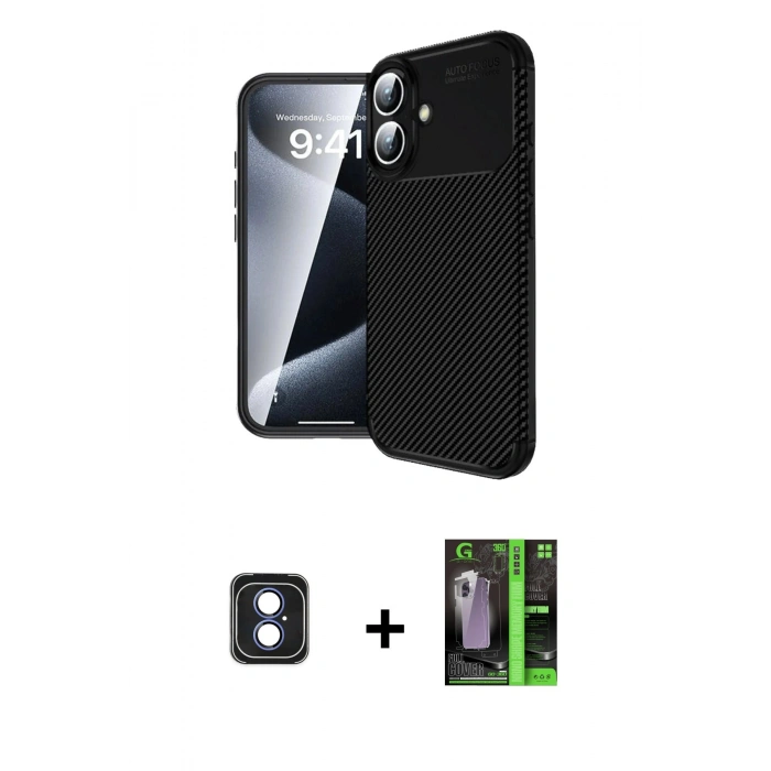 MARSİLYAN™- iPhone 16 Kılıf Eksen Form Prime - Şeffaf 360 Full Body Arka Koruyucu + PVD Metal Kamera Lens - MI