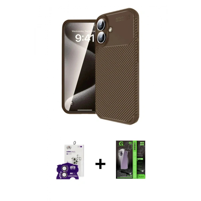 MARSİLYAN™- iPhone 16 Kılıf Eksen Form Prime - Şeffaf 360 Full Body Arka Koruyucu + Bilvis Titan Kamera Lens - PE