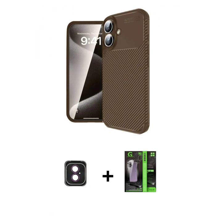 MARSİLYAN™- iPhone 16 Kılıf Eksen Form Prime - Şeffaf 360 Full Body Arka Koruyucu + PVD Metal Kamera Lens - PE
