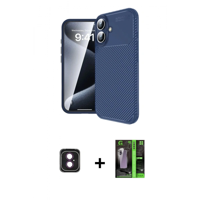 MARSİLYAN™- iPhone 16 Kılıf Eksen Form Prime - Şeffaf 360 Full Body Arka Koruyucu + PVD Metal Kamera Lens - PE