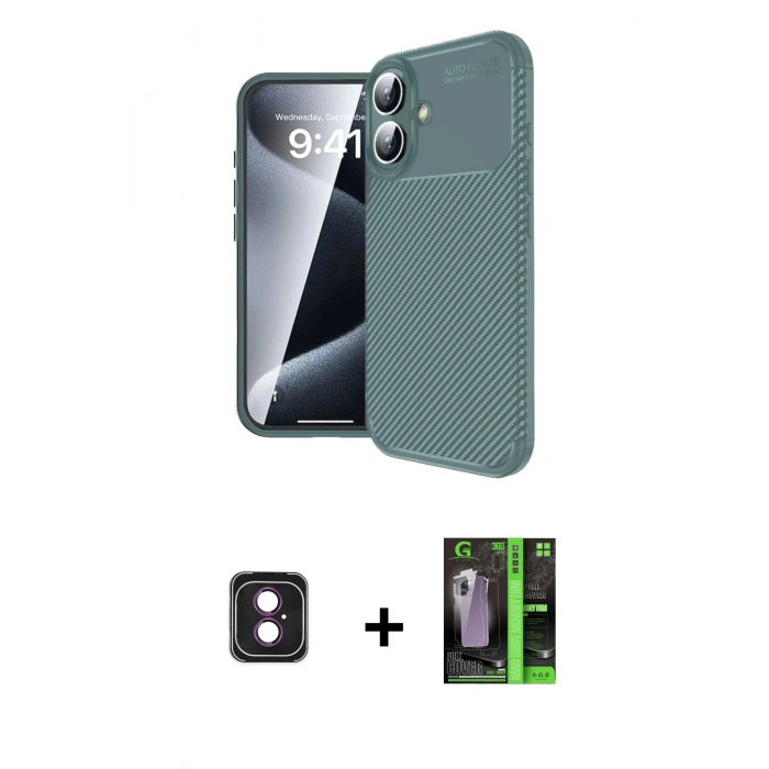 MARSİLYAN™- iPhone 16 Kılıf Eksen Form Prime - Şeffaf 360 Full Body Arka Koruyucu + PVD Metal Kamera Lens - PE