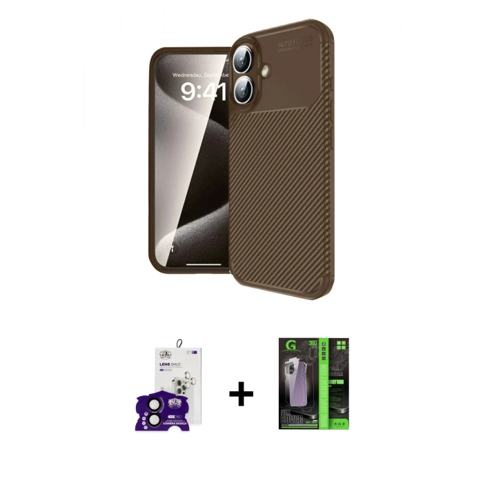 MARSİLYAN™- iPhone 16 Kılıf Eksen Form Prime - Şeffaf 360 Full Body Arka Koruyucu + Bilvis Titan Kamera Lens - SH