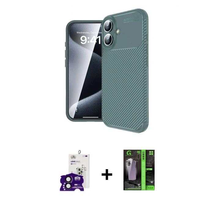MARSİLYAN™- iPhone 16 Kılıf Eksen Form Prime - Şeffaf 360 Full Body Arka Koruyucu + Bilvis Titan Kamera Lens - SH