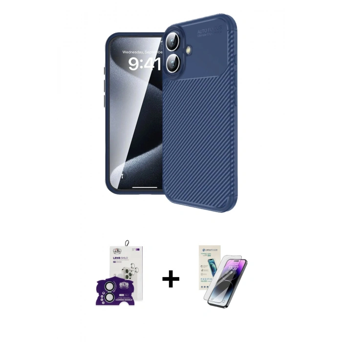 MARSİLYAN™- iPhone 16 Kılıf Eksen Form Prime - Şeffaf Pasifik Cam Ekran Koruyucu + Bilvis Titan Kamera Lens - YL