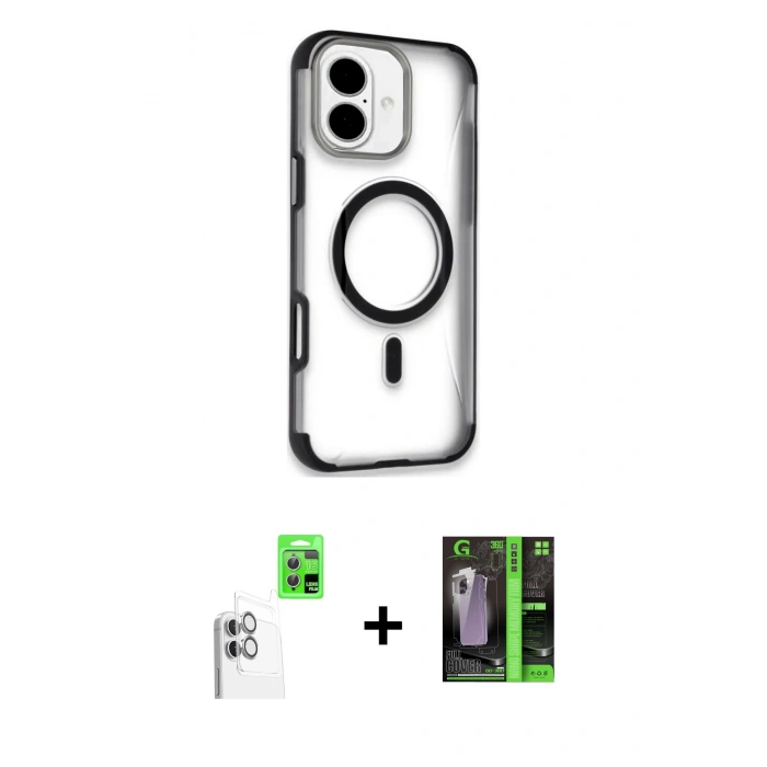 MARSİLYAN™- iPhone 16 Kılıf Eksen Klasik Koleksiyonu - Şeffaf 360 Full Body Arka Koruyucu + Raze Metal Kamera Lens - BZ