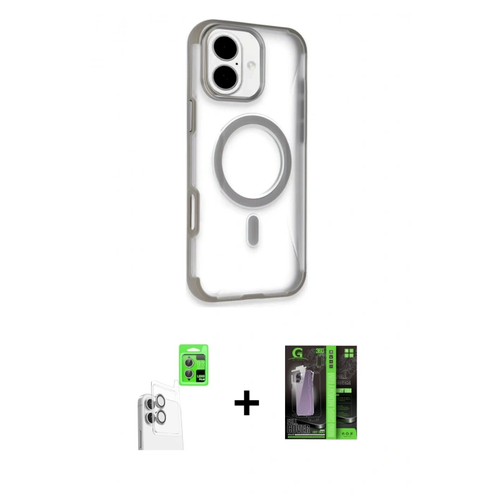 MARSİLYAN™- iPhone 16 Kılıf Eksen Klasik Koleksiyonu - Şeffaf 360 Full Body Arka Koruyucu + Raze Metal Kamera Lens - BZ