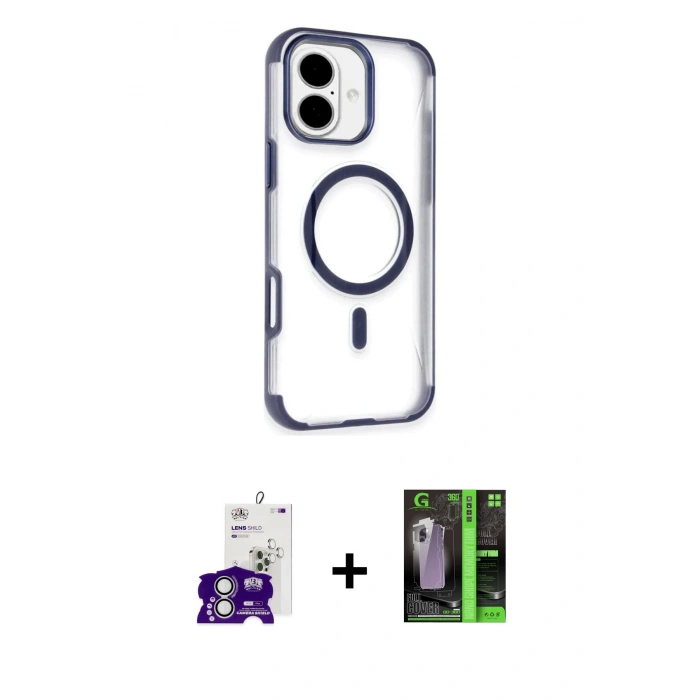 MARSİLYAN™- iPhone 16 Kılıf Eksen Klasik Koleksiyonu - Şeffaf 360 Full Body Arka Koruyucu + Bilvis Titan Kamera Lens - GS