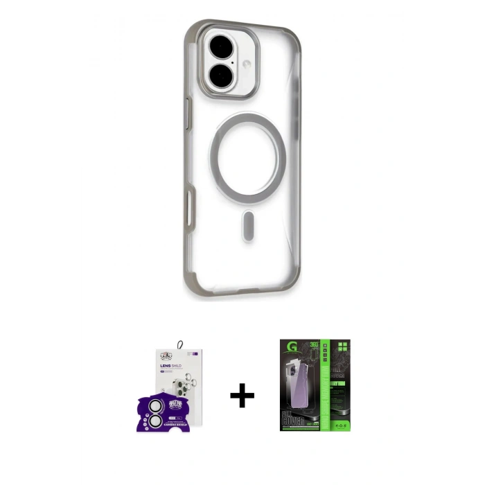 MARSİLYAN™- iPhone 16 Kılıf Eksen Klasik Koleksiyonu - Şeffaf 360 Full Body Arka Koruyucu + Bilvis Titan Kamera Lens - GS