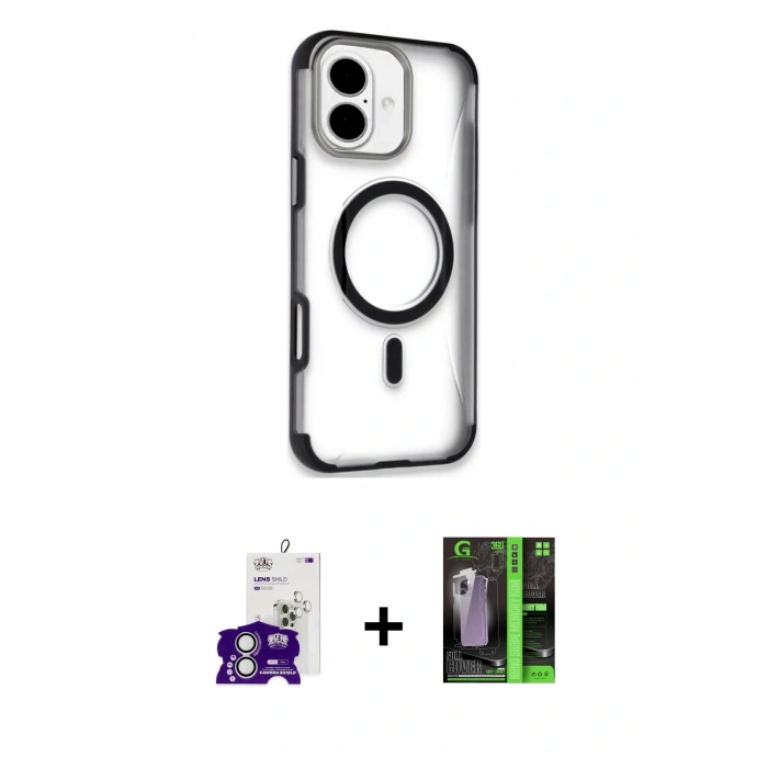 MARSİLYAN™- iPhone 16 Kılıf Eksen Klasik Koleksiyonu - Şeffaf 360 Full Body Arka Koruyucu + Bilvis Titan Kamera Lens - GS
