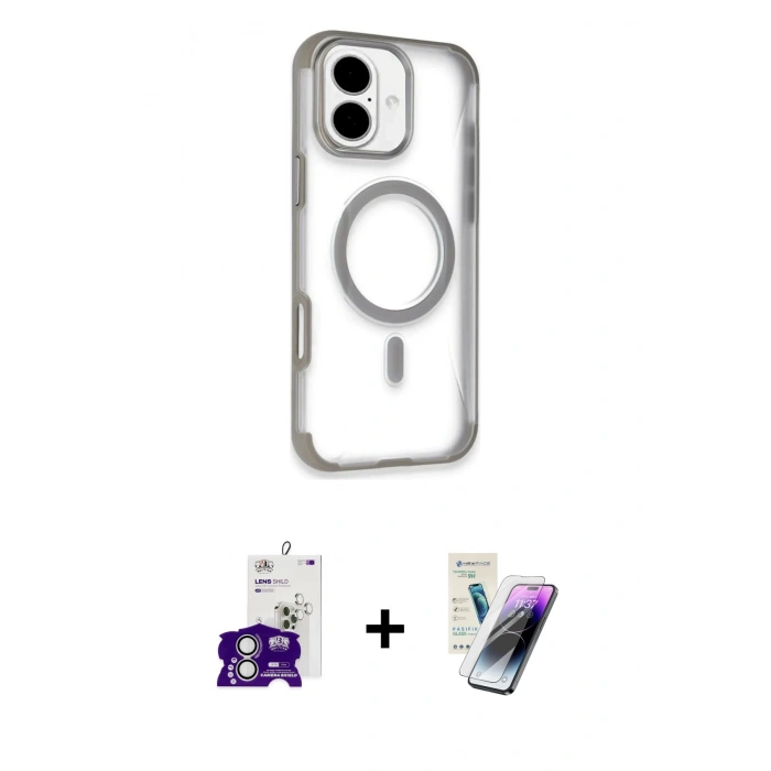 MARSİLYAN™- iPhone 16 Kılıf Eksen Klasik Koleksiyonu - Şeffaf Pasifik Cam Ekran Koruyucu + Bilvis Titan Kamera Lens - GS