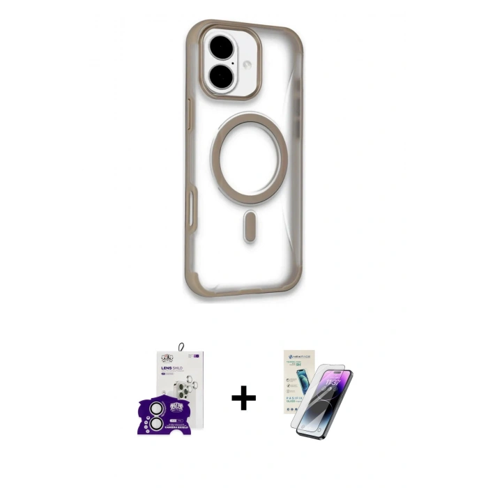 MARSİLYAN™- iPhone 16 Kılıf Eksen Klasik Koleksiyonu - Şeffaf Pasifik Cam Ekran Koruyucu + Bilvis Titan Kamera Lens - GS