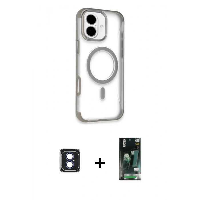 MARSİLYAN™- iPhone 16 Kılıf Eksen Klasik Koleksiyonu - Siyah 360 Mat Full Body Arka Koruyucu + PVD Metal Kamera Lens - MI