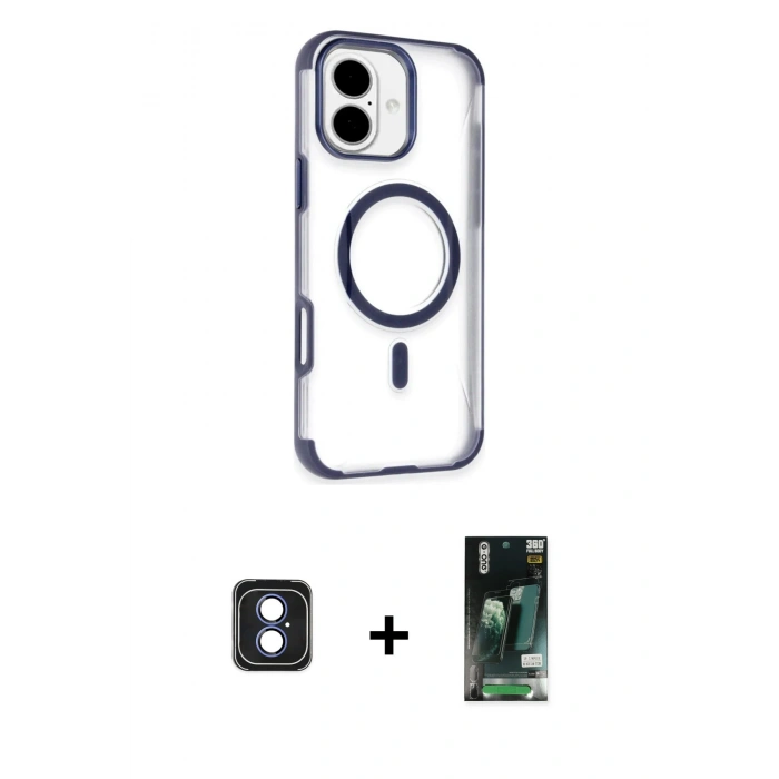 MARSİLYAN™- iPhone 16 Kılıf Eksen Klasik Koleksiyonu - Siyah 360 Mat Full Body Arka Koruyucu + PVD Metal Kamera Lens - MI