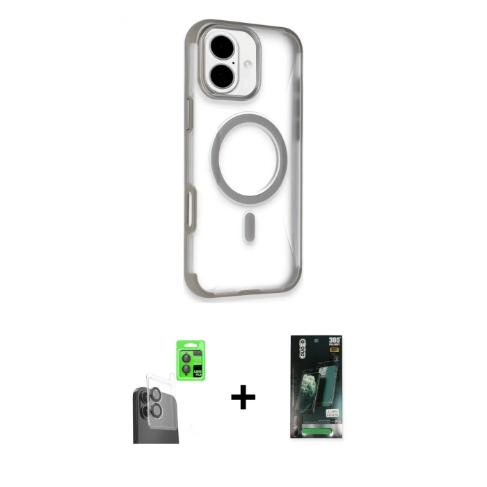 MARSİLYAN™- iPhone 16 Kılıf Eksen Klasik Koleksiyonu - Siyah 360 Mat Full Body Arka Koruyucu + Raze Metal Kamera Lens - SH