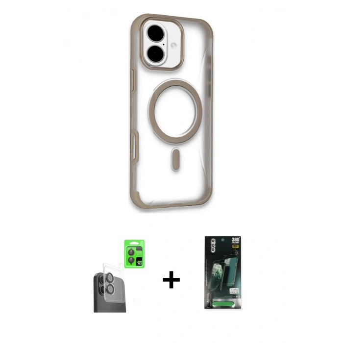 MARSİLYAN™- iPhone 16 Kılıf Eksen Klasik Koleksiyonu - Siyah 360 Mat Full Body Arka Koruyucu + Raze Metal Kamera Lens - SH