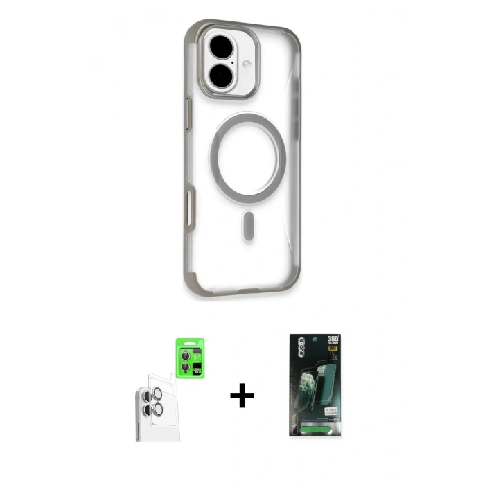 MARSİLYAN™- iPhone 16 Kılıf Eksen Klasik Koleksiyonu - Siyah 360 Mat Full Body Arka Koruyucu + Raze Metal Kamera Lens - BZ