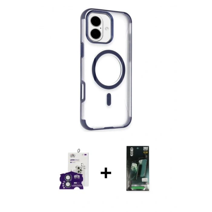 MARSİLYAN™- iPhone 16 Kılıf Eksen Klasik Koleksiyonu - Siyah 360 Mat Full Body Arka Koruyucu + Bilvis Titan Kamera Lens - YL