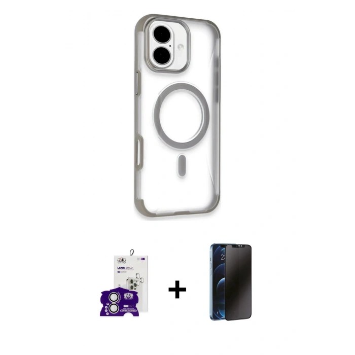 MARSİLYAN™- iPhone 16 Kılıf Eksen Klasik Koleksiyonu - Siyah 3D Antistatik Hayalet Cam Ekran Koruyucu + Bilvis Titan Kamera Lens - GS