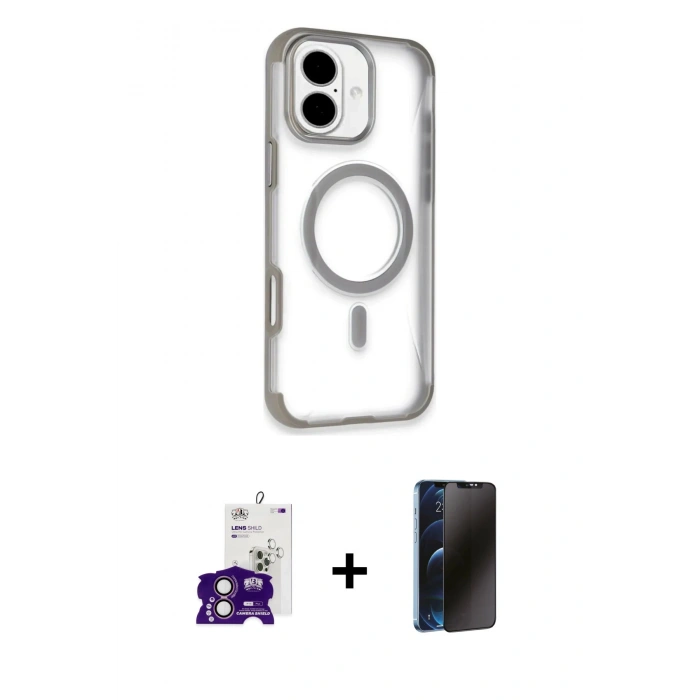 MARSİLYAN™- iPhone 16 Kılıf Eksen Klasik Koleksiyonu - Siyah 3D Antistatik Hayalet Cam Ekran Koruyucu + Bilvis Titan Kamera Lens - PE
