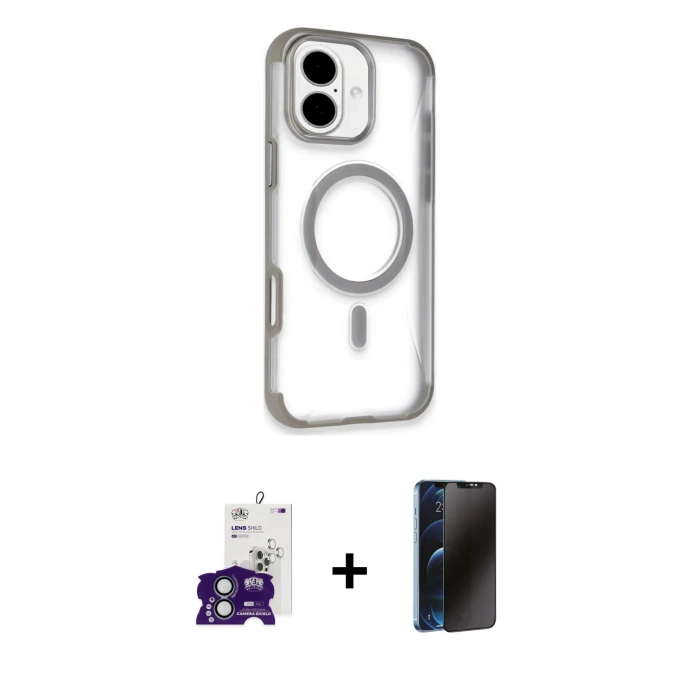 MARSİLYAN™- iPhone 16 Kılıf Eksen Klasik Koleksiyonu - Siyah 3D Antistatik Hayalet Cam Ekran Koruyucu + Bilvis Titan Kamera Lens - YL