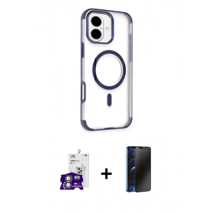 MARSİLYAN™- iPhone 16 Kılıf Eksen Klasik Koleksiyonu - Siyah 3D Antistatik Hayalet Cam Ekran Koruyucu + Bilvis Titan Kamera Lens - GS