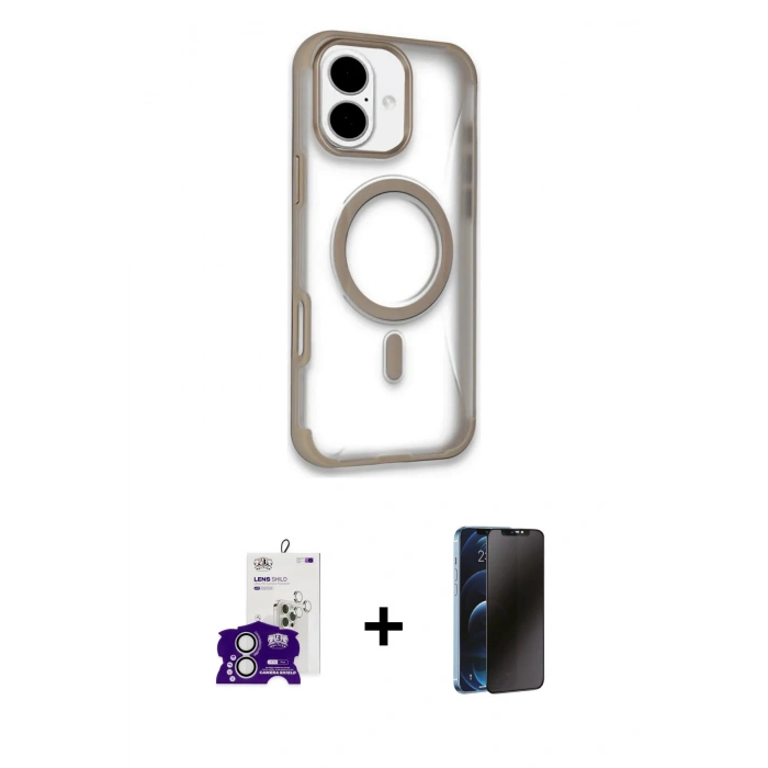 MARSİLYAN™- iPhone 16 Kılıf Eksen Klasik Koleksiyonu - Siyah 3D Antistatik Hayalet Cam Ekran Koruyucu + Bilvis Titan Kamera Lens - GS