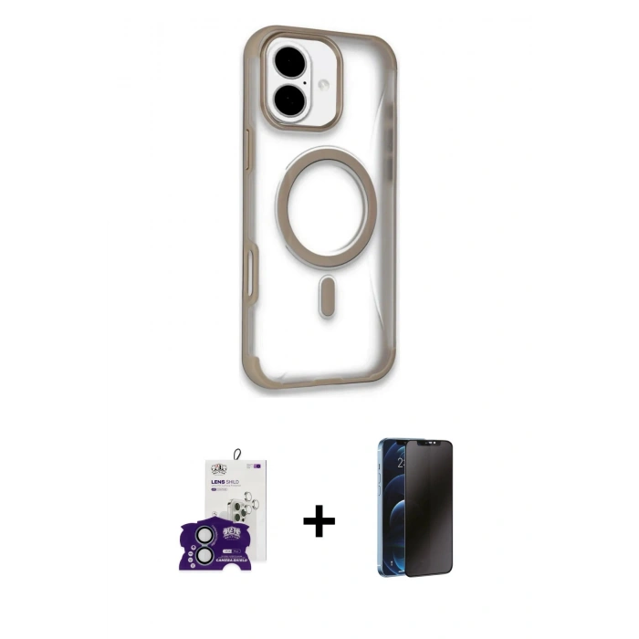 MARSİLYAN™- iPhone 16 Kılıf Eksen Klasik Koleksiyonu - Siyah 3D Antistatik Hayalet Cam Ekran Koruyucu + Bilvis Titan Kamera Lens - YL