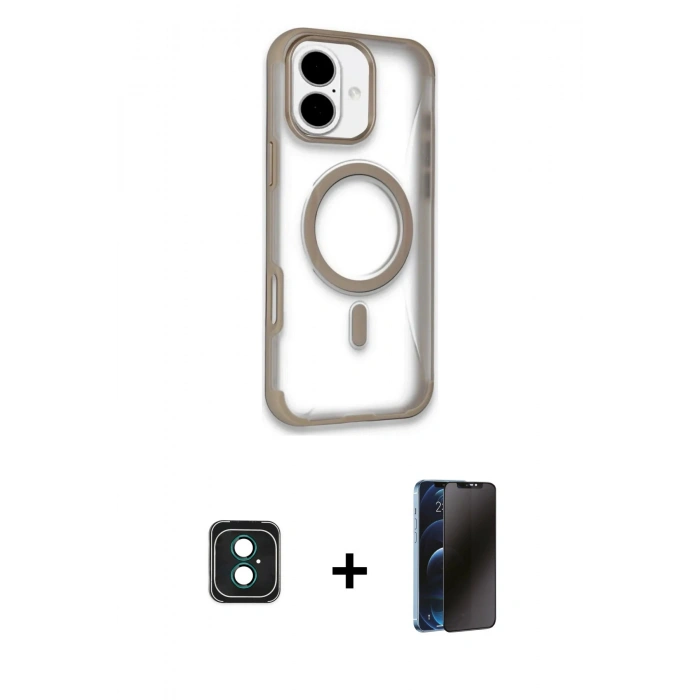 MARSİLYAN™- iPhone 16 Kılıf Eksen Klasik Koleksiyonu - Siyah 3D Antistatik Hayalet Cam Ekran Koruyucu + PVD Metal Kamera Lens - YL