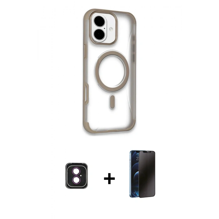 MARSİLYAN™- iPhone 16 Kılıf Eksen Klasik Koleksiyonu - Siyah 3D Antistatik Hayalet Cam Ekran Koruyucu + PVD Metal Kamera Lens - PE