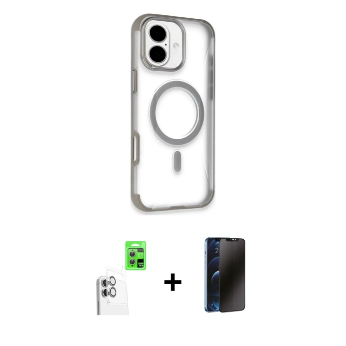 MARSİLYAN™- iPhone 16 Kılıf Eksen Klasik Koleksiyonu - Siyah 3D Antistatik Hayalet Cam Ekran Koruyucu + Raze Metal Kamera Lens - BZ