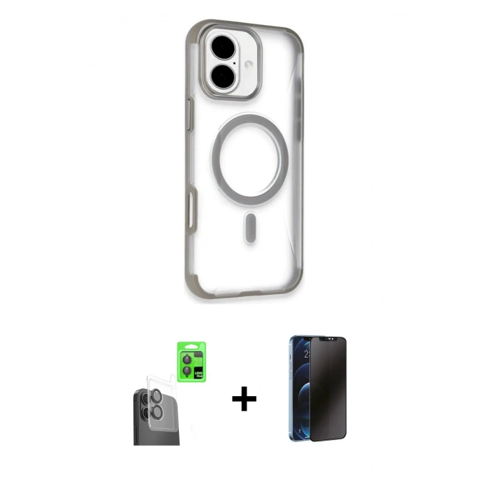 MARSİLYAN™- iPhone 16 Kılıf Eksen Klasik Koleksiyonu - Siyah 3D Antistatik Hayalet Cam Ekran Koruyucu + Raze Metal Kamera Lens - SH