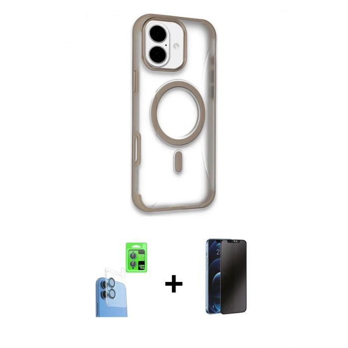 MARSİLYAN™- iPhone 16 Kılıf Eksen Klasik Koleksiyonu - Siyah 3D Antistatik Hayalet Cam Ekran Koruyucu + Raze Metal Kamera Lens - LT