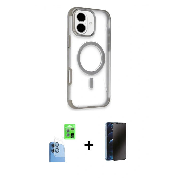 MARSİLYAN™- iPhone 16 Kılıf Eksen Klasik Koleksiyonu - Siyah 3D Antistatik Hayalet Cam Ekran Koruyucu + Raze Metal Kamera Lens - LT