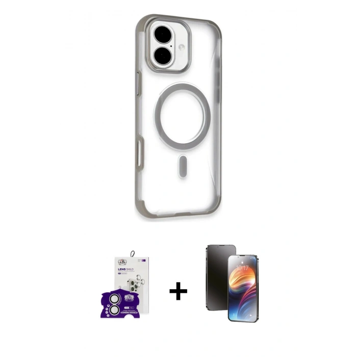 MARSİLYAN™- iPhone 16 Kılıf Eksen Klasik Koleksiyonu - Siyah 3D Antistatik Mat Seramik Nano Ekran Koruyucu + Gümüş Bilvis Titan Kamera Lens