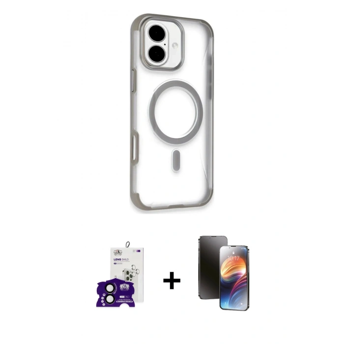MARSİLYAN™- iPhone 16 Kılıf Eksen Klasik Koleksiyonu - Siyah 3D Antistatik Mat Seramik Nano Ekran Koruyucu + Bilvis Titan Kamera Lens - SH