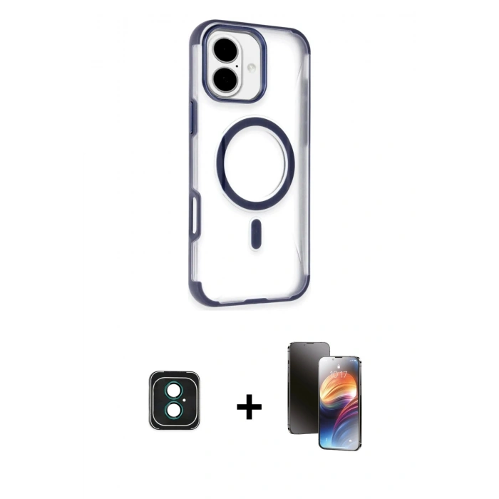 MARSİLYAN™- iPhone 16 Kılıf Eksen Klasik Koleksiyonu - Siyah 3D Antistatik Mat Seramik Nano Ekran Koruyucu + PVD Metal Kamera Lens - YL