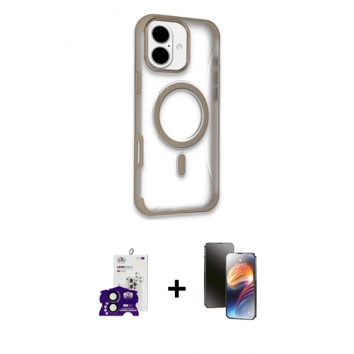 MARSİLYAN™- iPhone 16 Kılıf Eksen Klasik Koleksiyonu - Siyah 3D Antistatik Mat Seramik Nano Ekran Koruyucu + Bilvis Titan Kamera Lens - SH